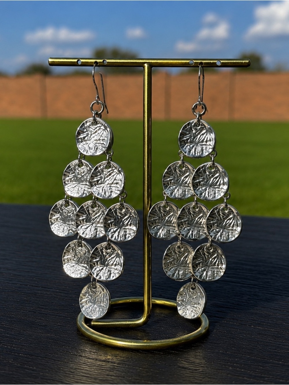 Silver Disc Cascade Chandelier Earrings